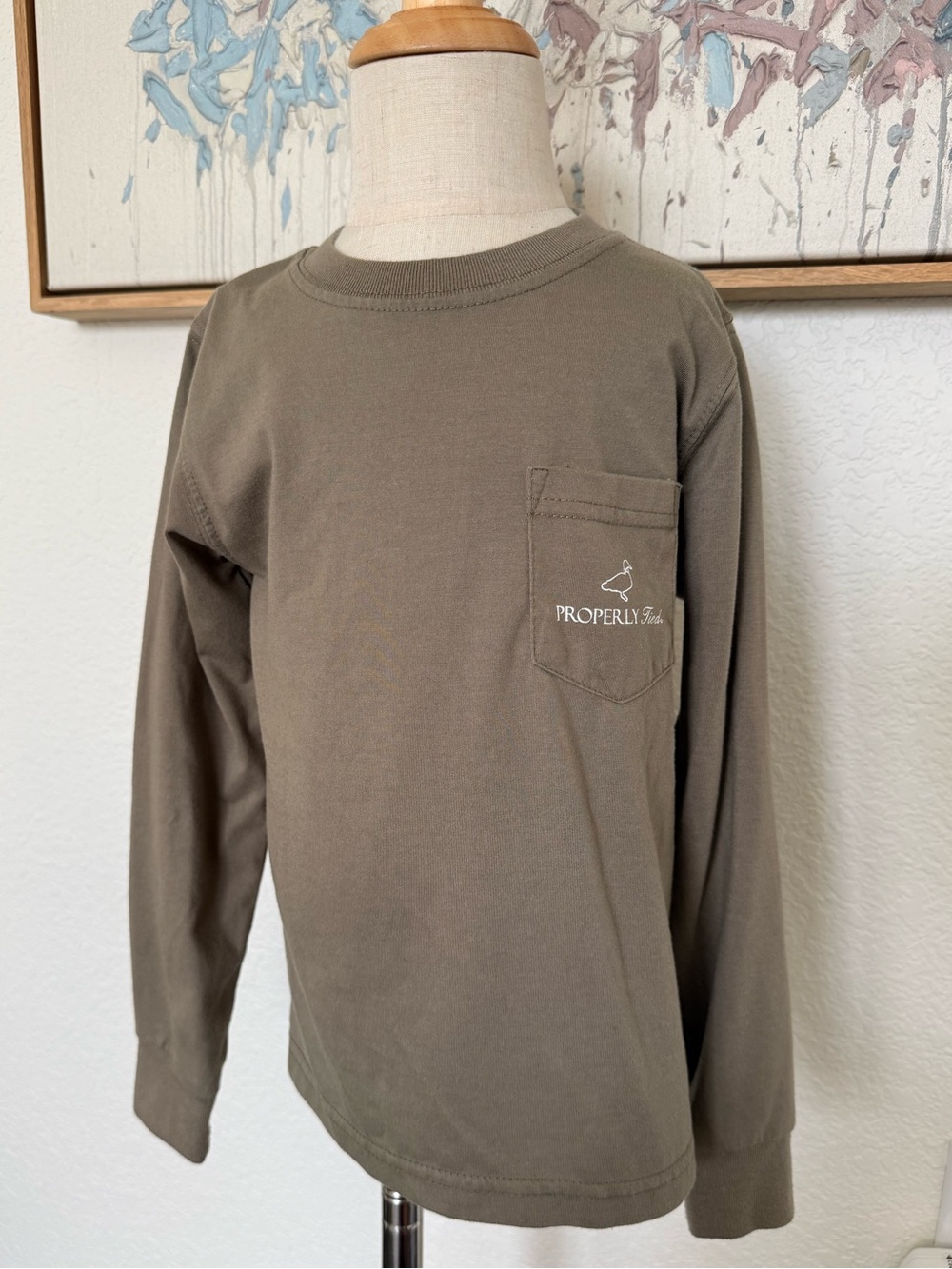 Properly Tied Army Green Long Sleeve Hunting Dog T-Shirt